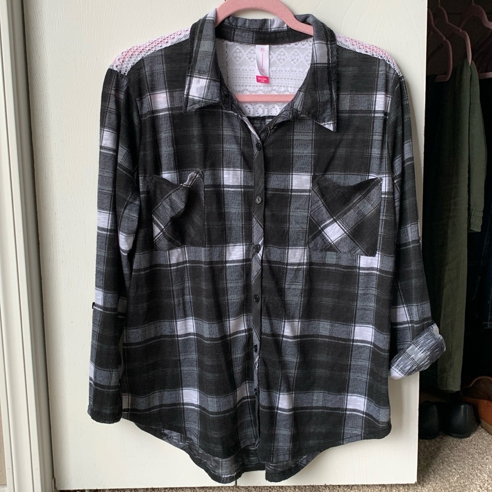 Plaid Shirt with Crochet Detail